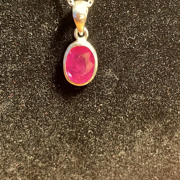 Ruby Pendant in Sterling Silver Setting on 16” SS Chain - Picture 3 of 5